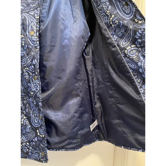 Talbots Quilted Paisley Jacket Women’s XL  Blue Navy Lightweight Floral Art Prep - Picture 9 of 10